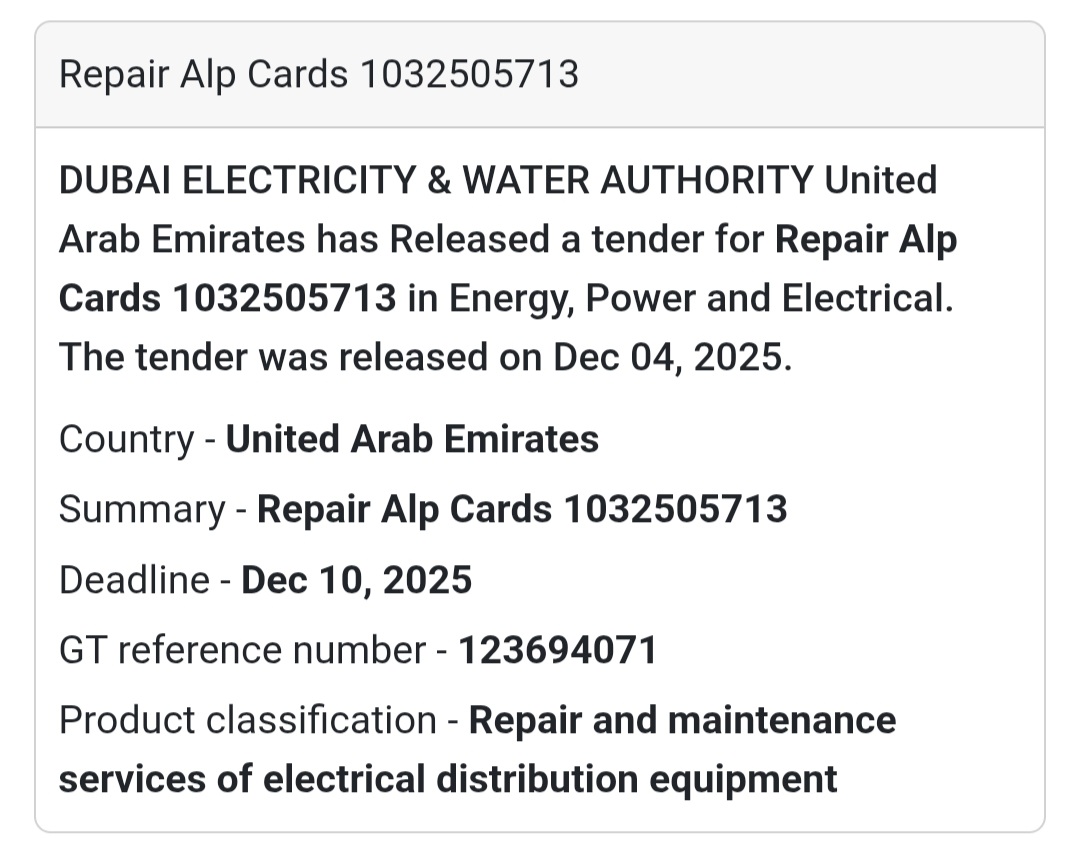 🚨 New Tender Alert – UAE 🇦🇪