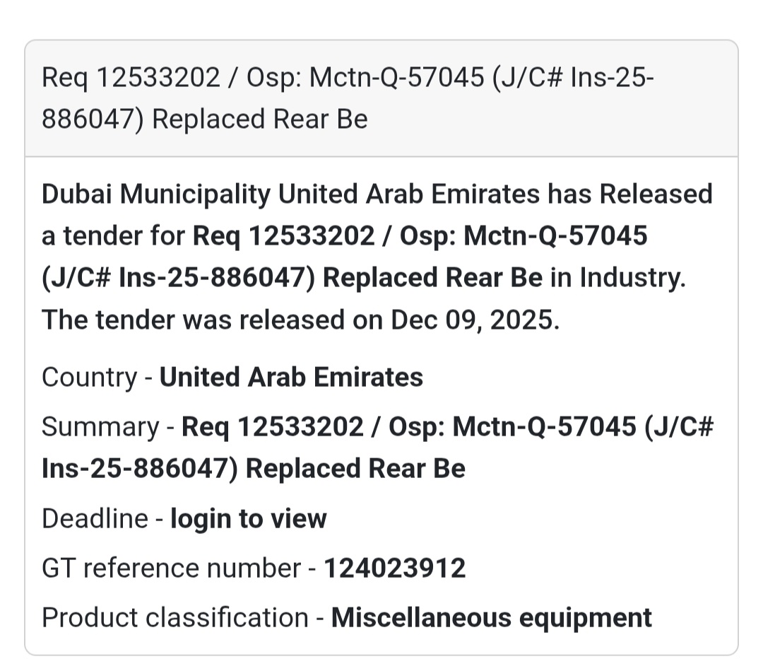 📢 New Tender Alert – UAE 🇦🇪