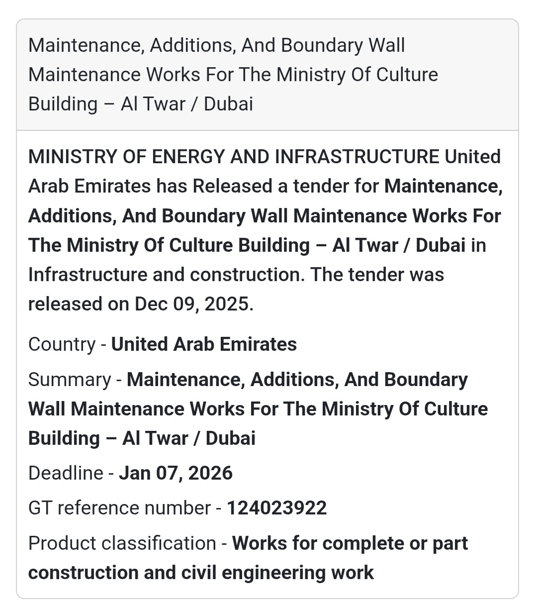 📢 New Tender Alert – UAE 🇦🇪