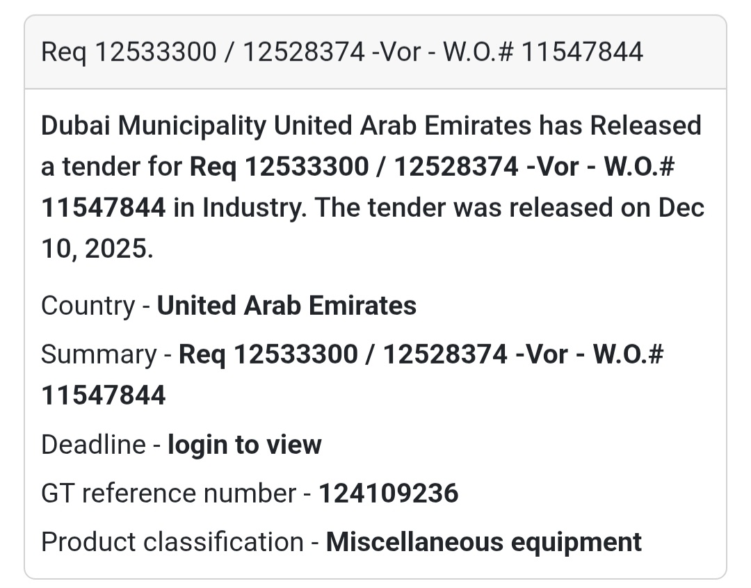 📢 New Tender Alert – UAE 🇦🇪