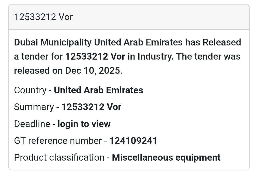 📢 New Tender Alert – UAE 🇦🇪