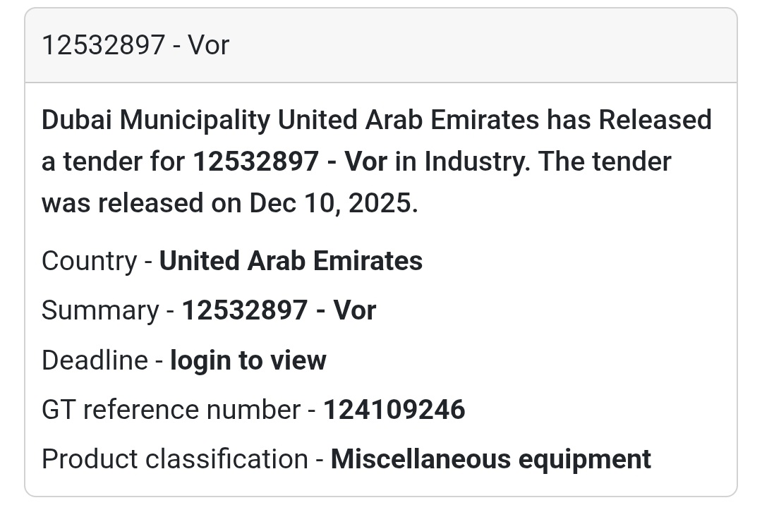 📢 New Tender Alert – UAE 🇦🇪