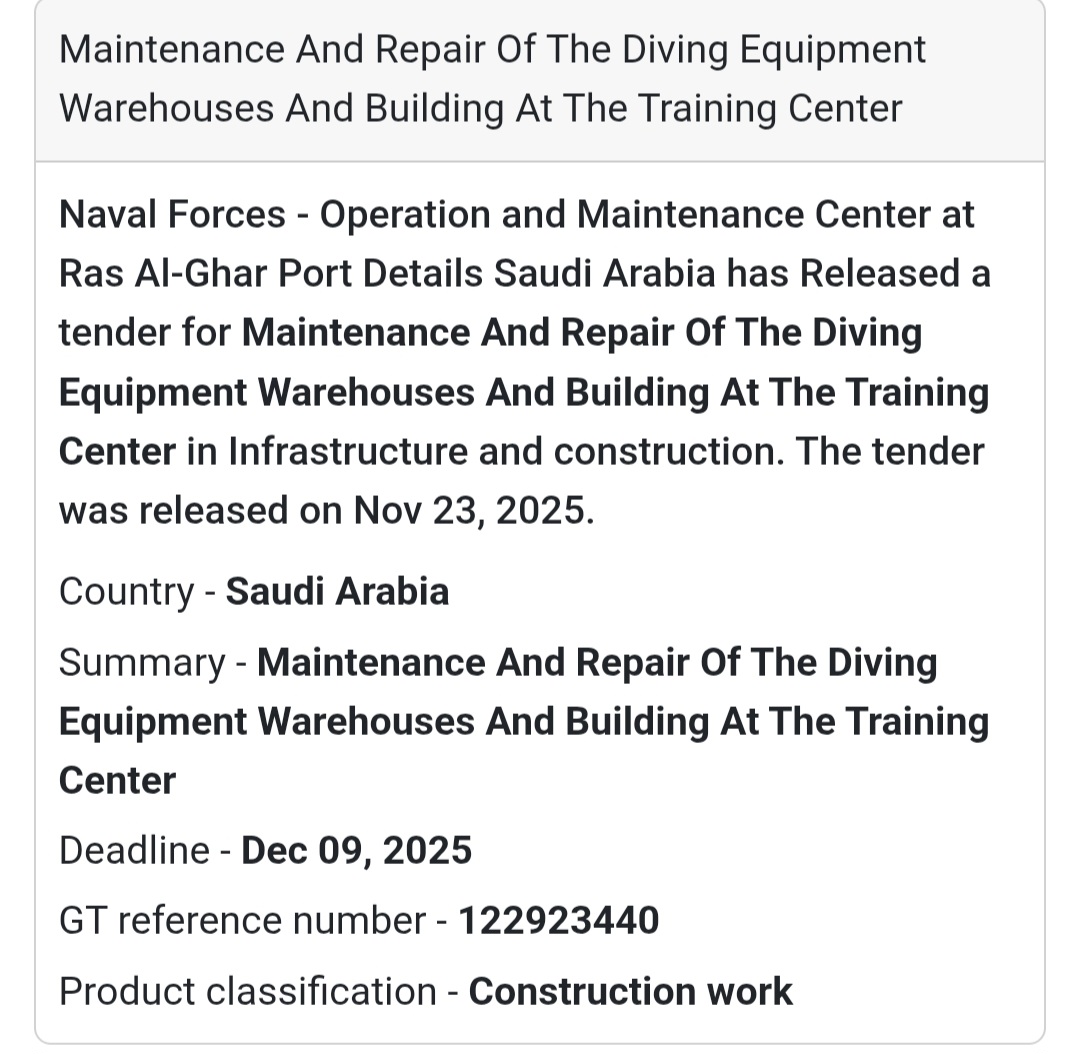 🔧🌊 New Tender Announcement – Saudi Arabia 🇸🇦