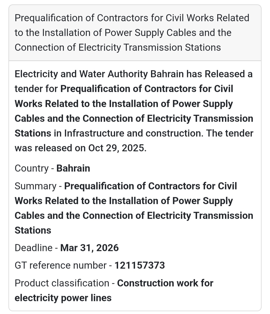 📢 New Tender Opportunity – Bahrain 🇧🇭