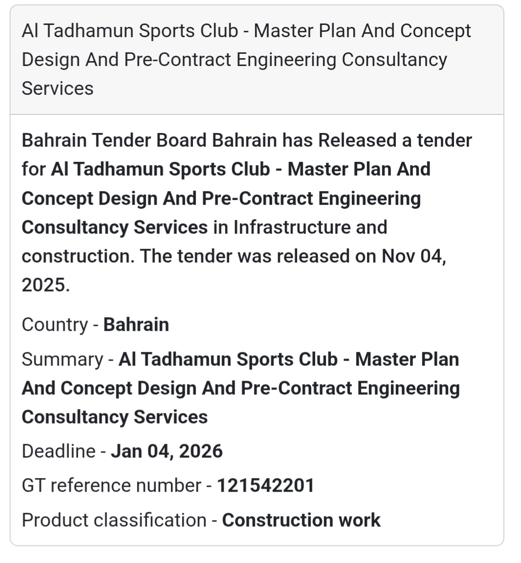 📢 New Tender Opportunity – Bahrain 🇧🇭