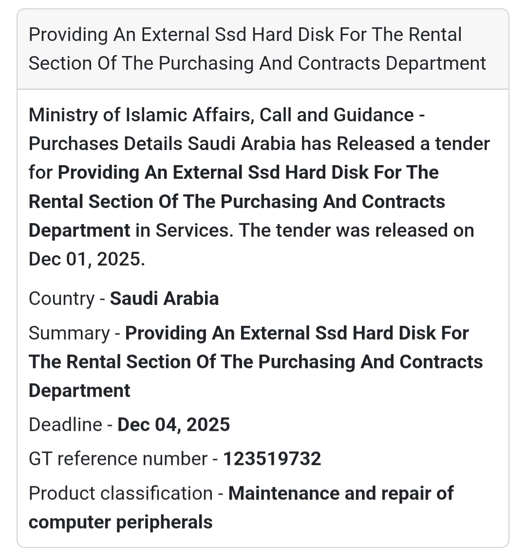 🔧 New Tender Release – Saudi Arabia 🇸🇦