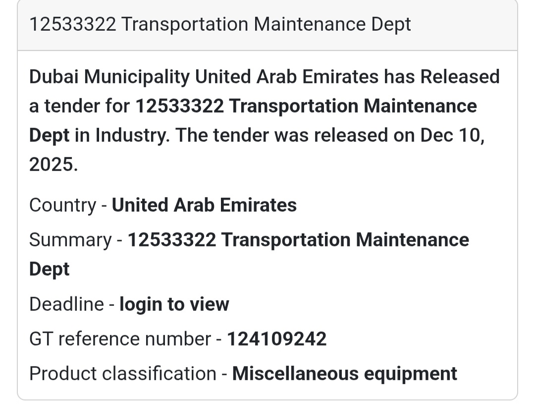 📢 New  transportation Tender Alert – UAE 🇦🇪