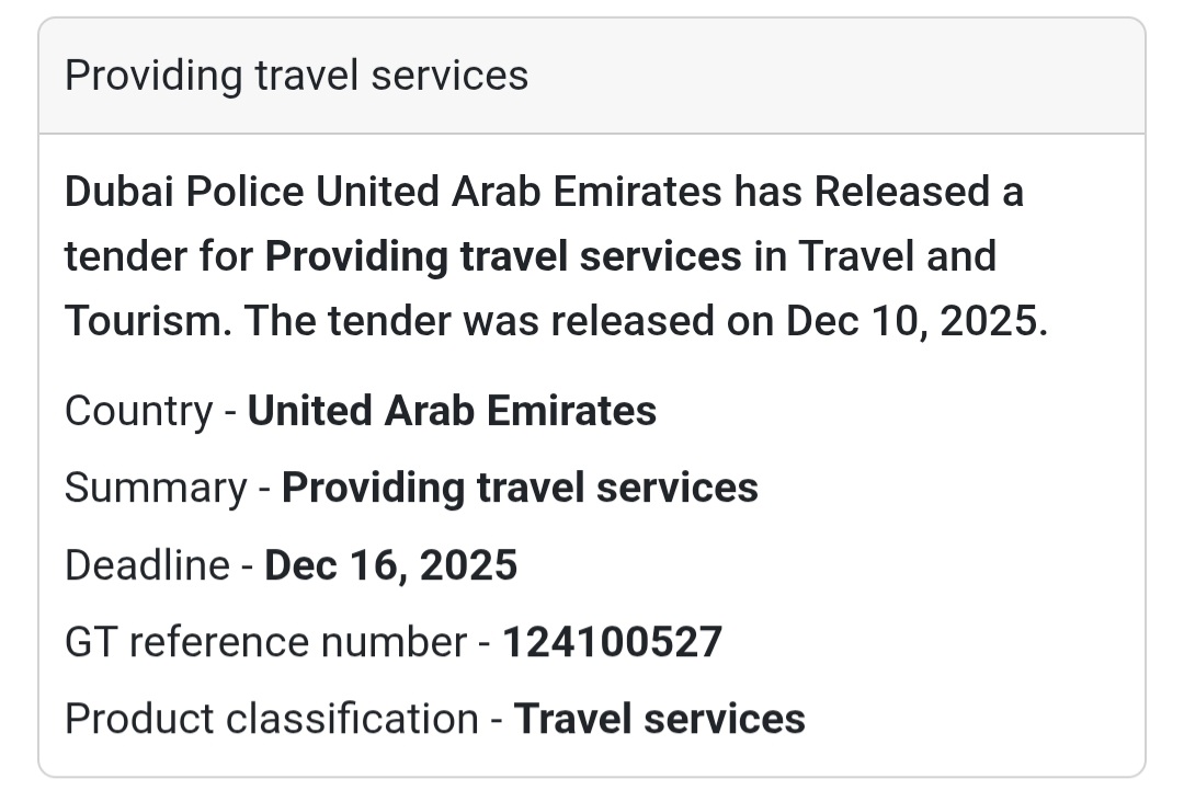 📢 New travel service Tender Alert – UAE 🇦🇪