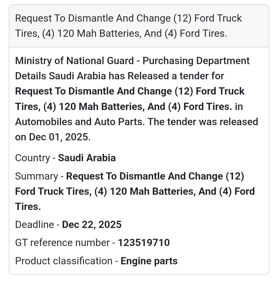 🚛🔩 New Vehicle Maintenance Tender – Saudi Arabia 🇸🇦