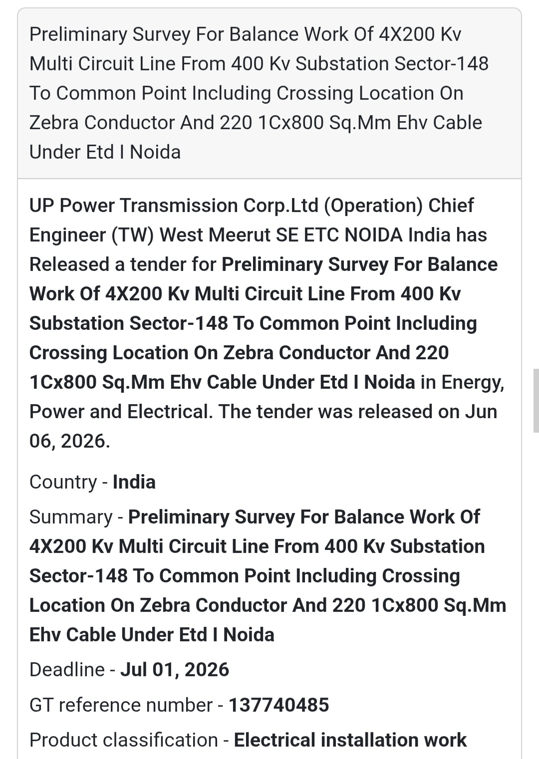 ⚡ Noida | Preliminary Survey for 400 KV Transmission Line Project