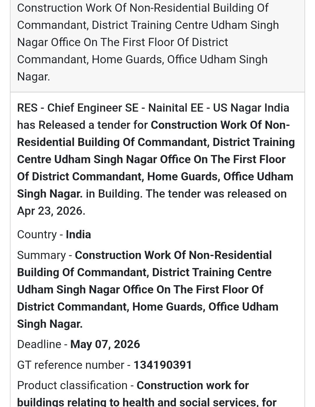 🏢 Non-Residential Building Work – Udham Singh Nagar