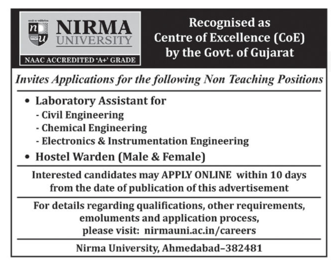 🎓 Non-Teaching Recruitment – Nirma University