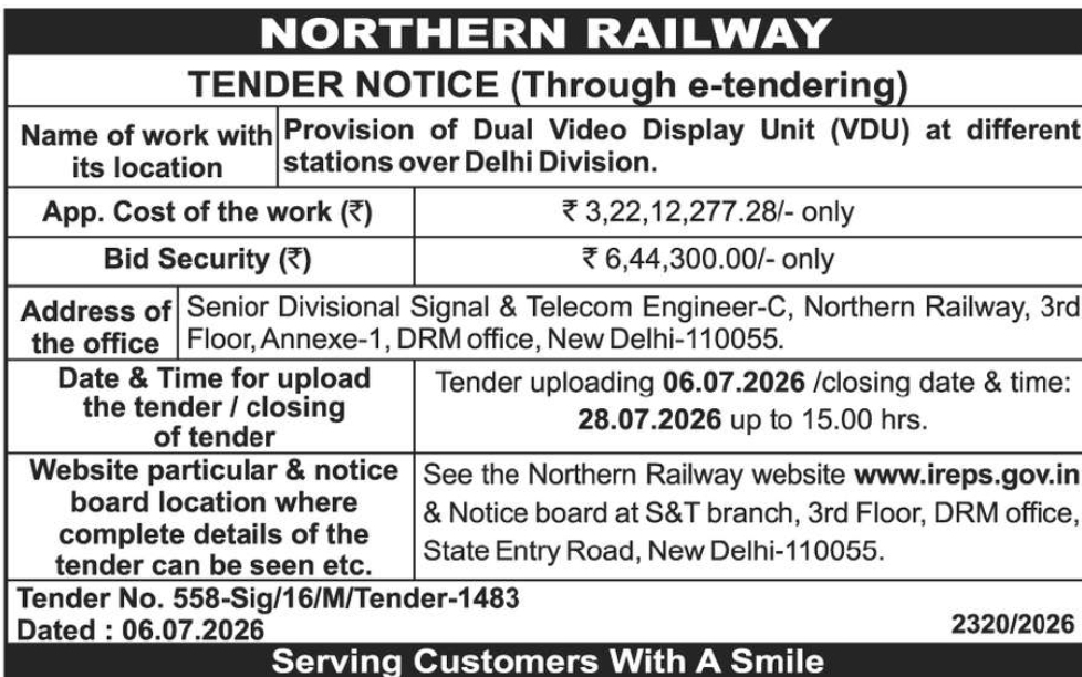 🚆 Northern Railway e-Tender Notice