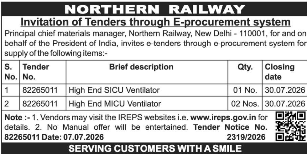 🚆 Northern Railway Invitation for e-Procurement Tenders