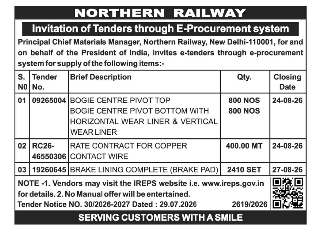 🚆 Northern Railway Tender Notice
