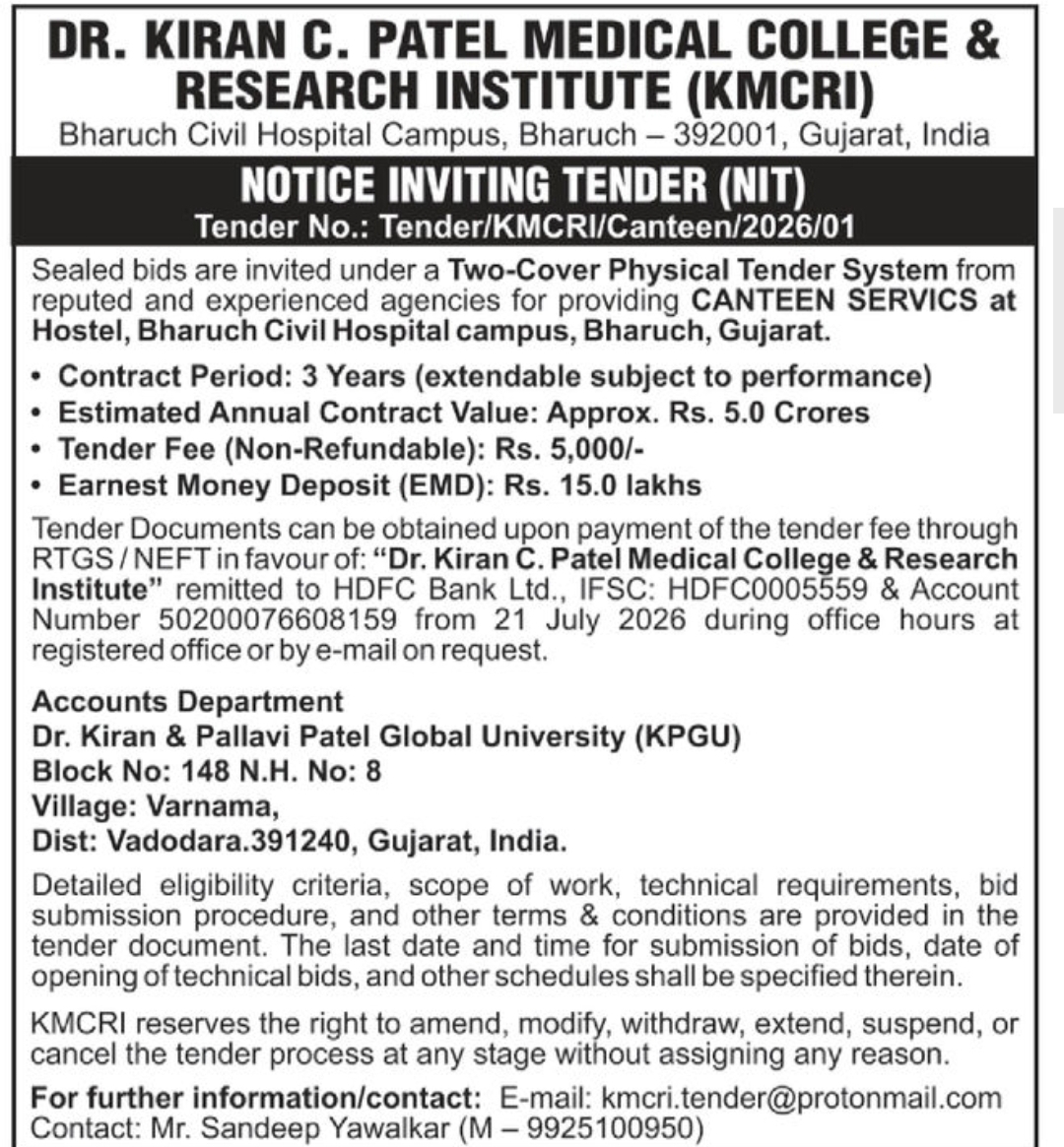 🏥 Notice Inviting Tender – KMCRI