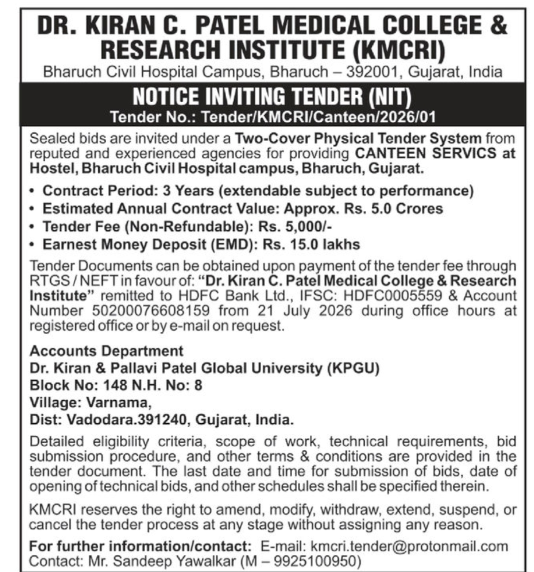 🏥 Notice Inviting Tender – KMCRI