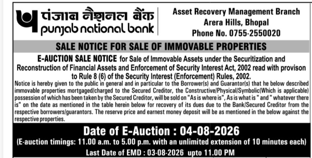 🏦 Punjab National Bank – E-Auction Sale Notice