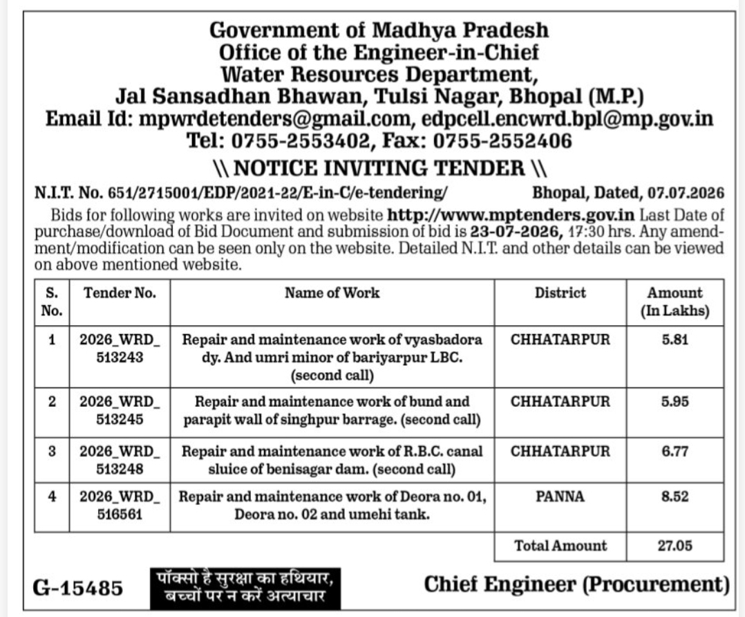 🏗️ Notice Inviting Tender – Water Resources Department