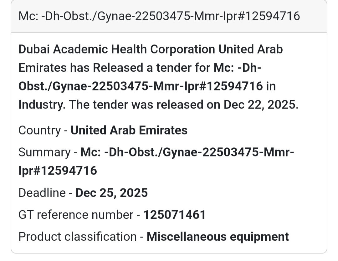 Obstetrics & Gynaecology Supplies Dubai Academic Health Corporation