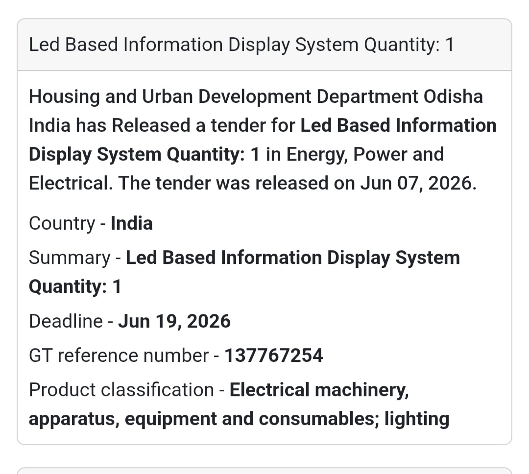 📍 Odisha, India | LED Based Information Display System Tender