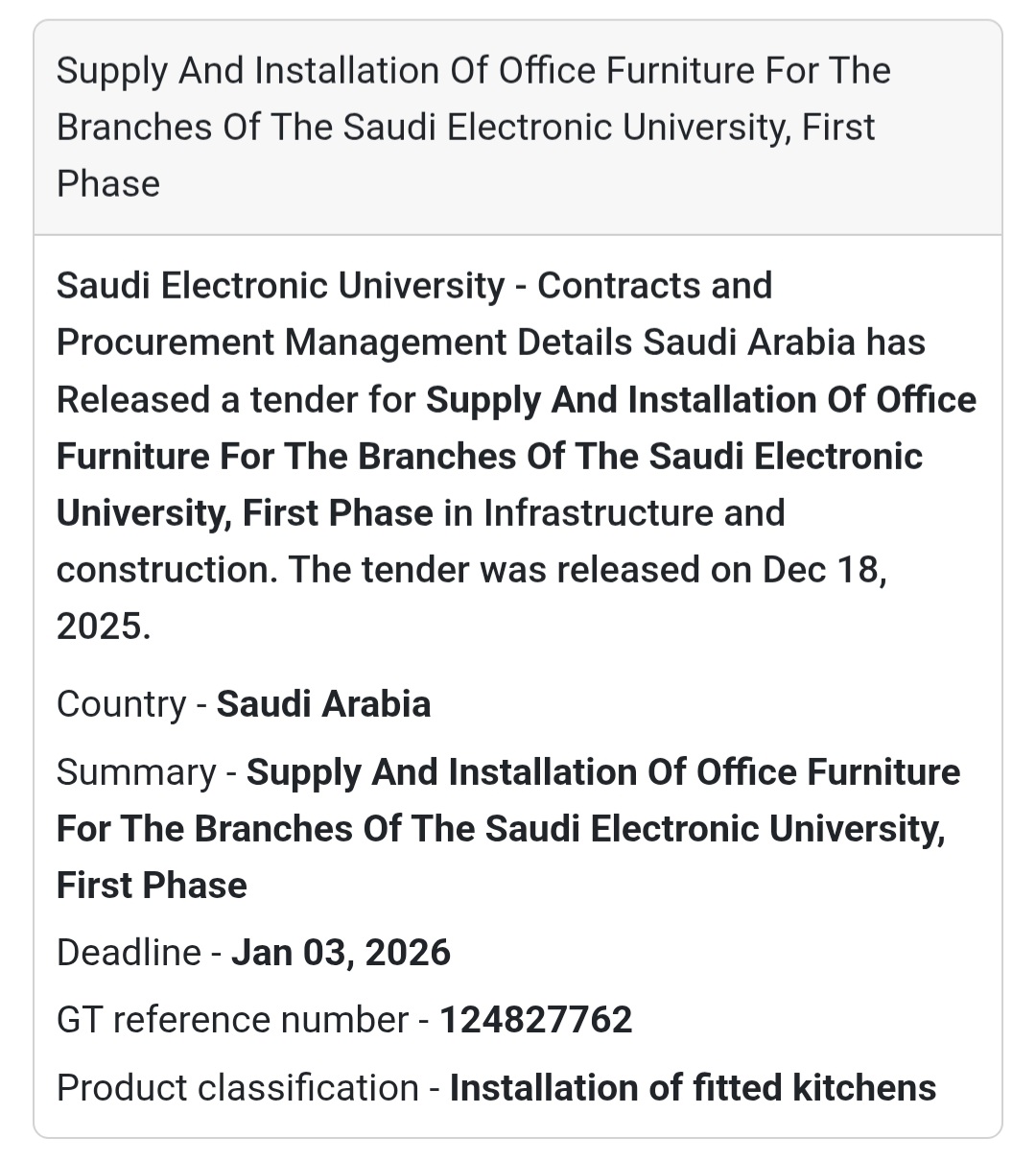 🔔 Office Furniture Supply & Installation Tender | Saudi Arabia 🇸🇦