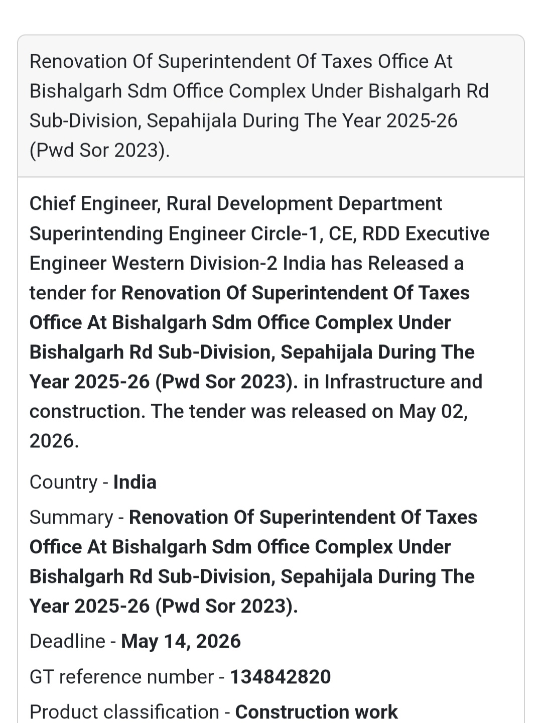 🏢 Office Renovation Tender
