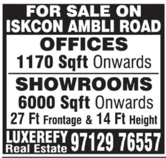 🏢 Offices & Showrooms for Sale – Iskcon Ambli Road