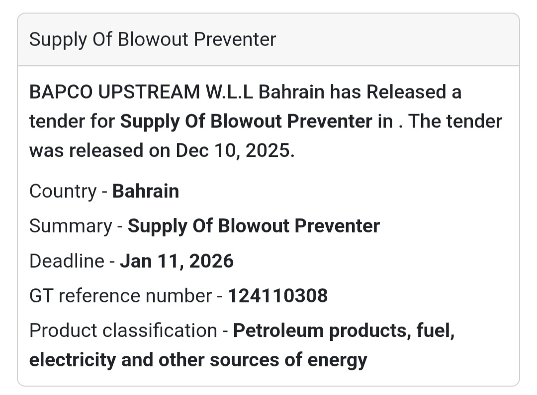 🚨 Oil & Gas Safety Equipment Tender – Bahrain 🇧🇭🛢️