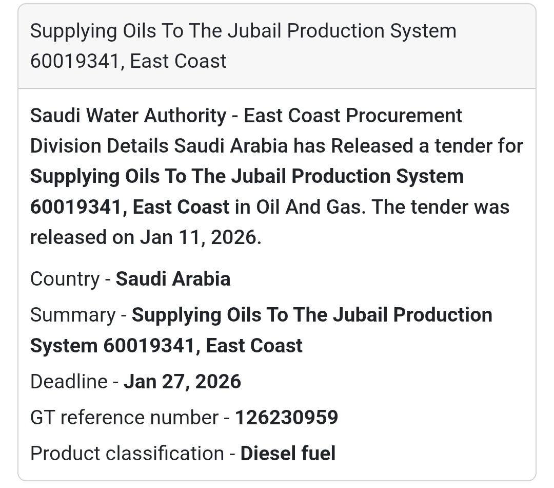 OIL SUPPLY – JUBAIL SYSTEM