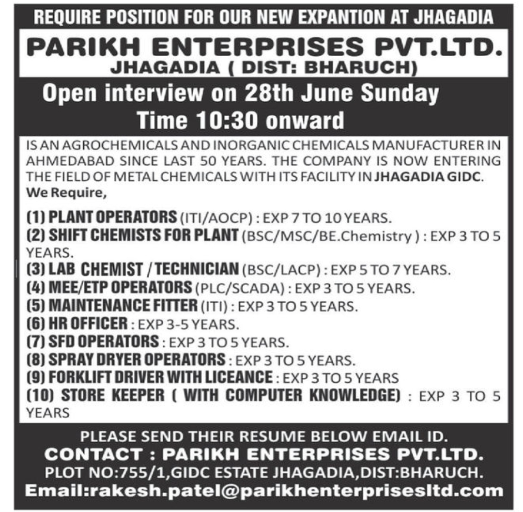 💼 Open Interview – Parikh Enterprises Pvt. Ltd.