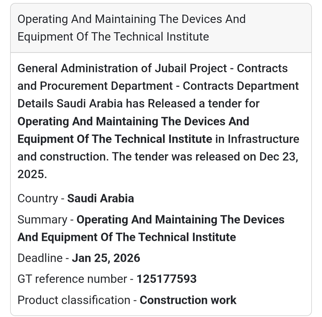 🏗️ Operations & Maintenance Tender – Saudi Arabia 🇸🇦