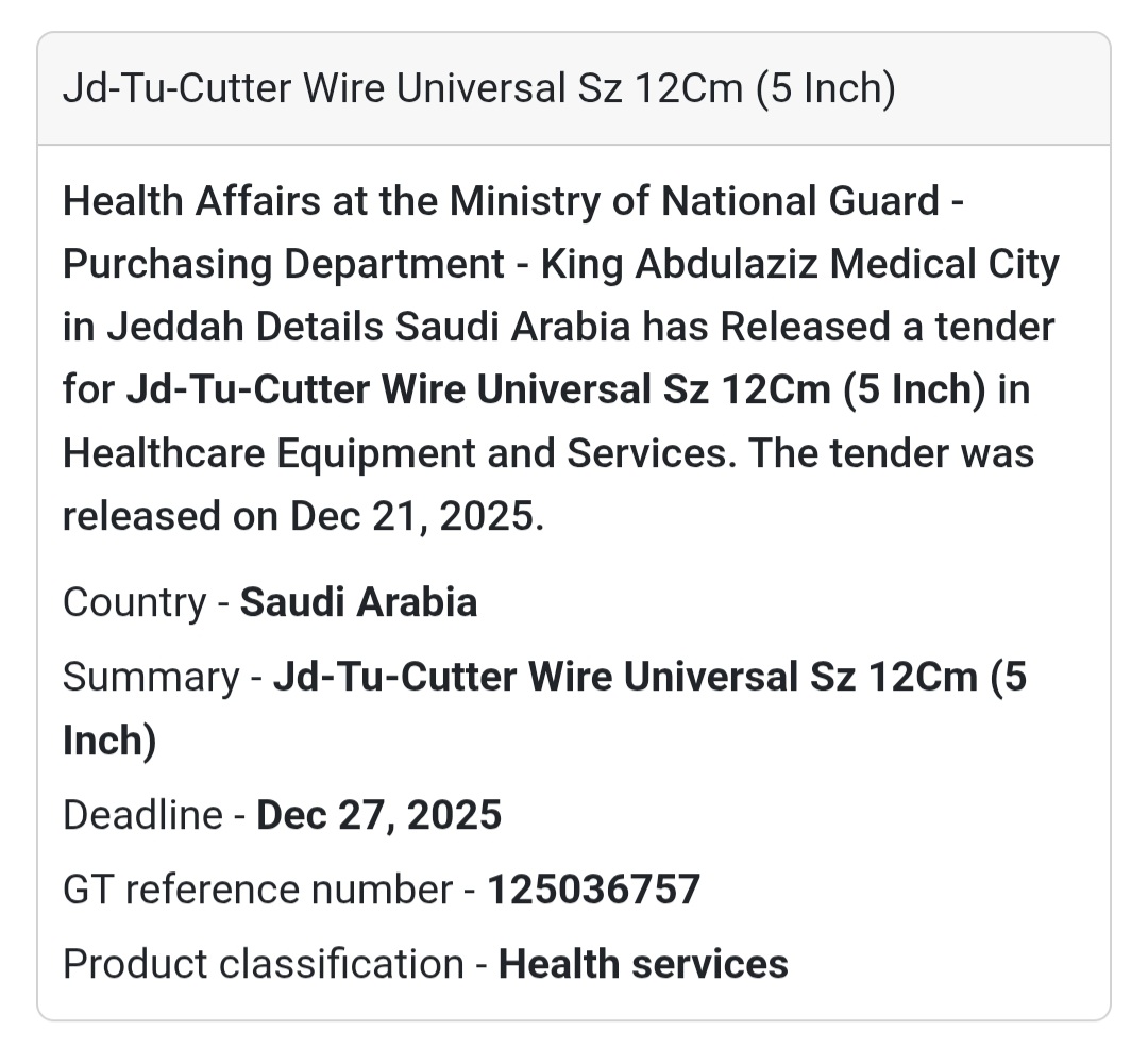 🔩 Orthopedic & Surgical Tools Tender – Saudi Arabia