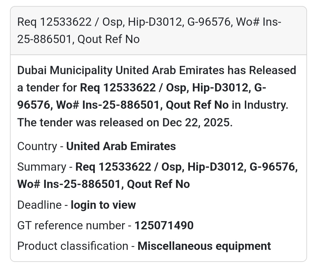 OSP Supply – INS-25-886501 | Dubai Municipality