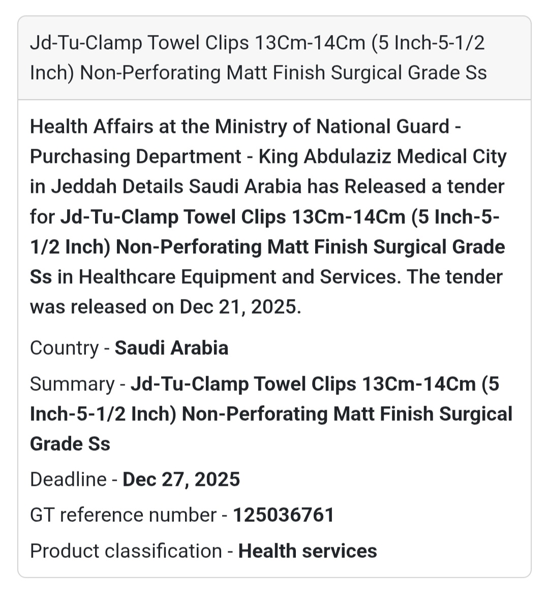 🧷 OT Accessories Tender – Saudi Arabia