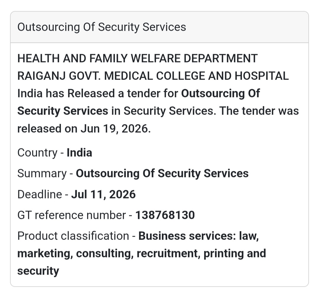 🛡️ Outsourcing Of Security Services | Raiganj Medical College & Hospital