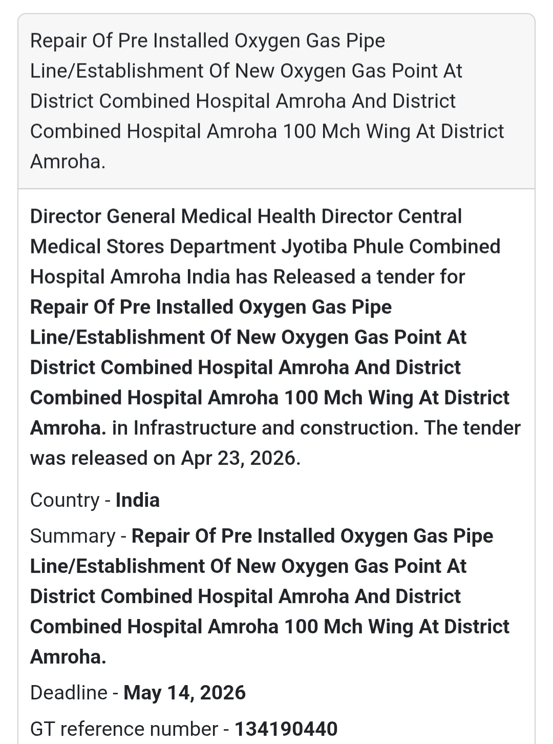 🏥 Oxygen Pipeline Work – Amroha