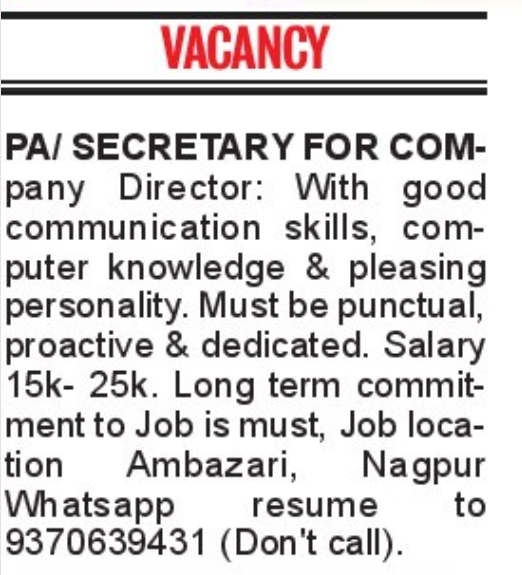 👩‍💼 PA / Secretary Vacancy