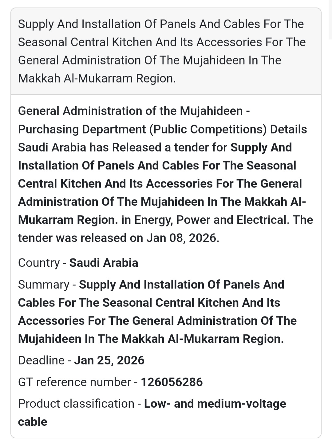 ⚡ Panels & Cables Installation – Central Kitchen