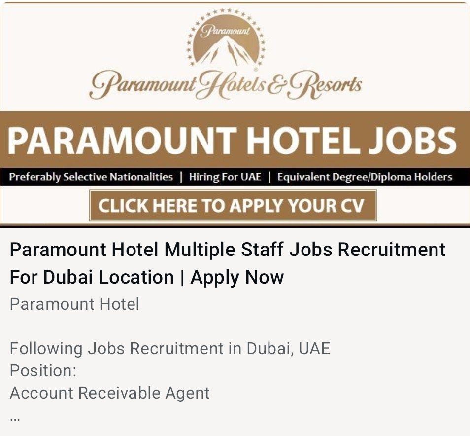 🏨 Paramount Hotel Dubai – Multiple Staff Hiring