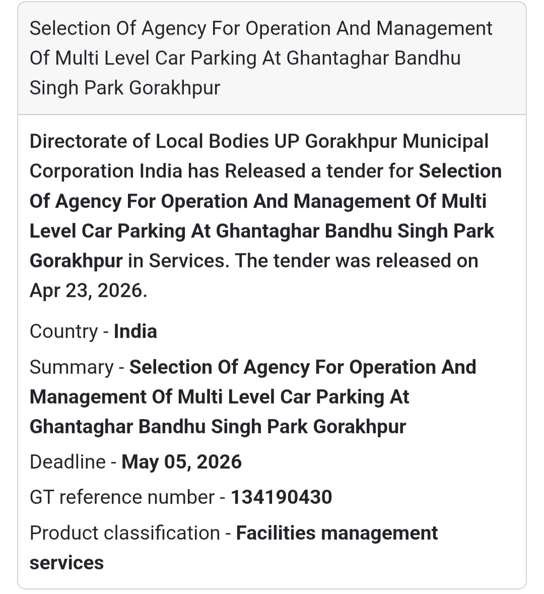 🅿️ Parking Management Tender – Gorakhpur