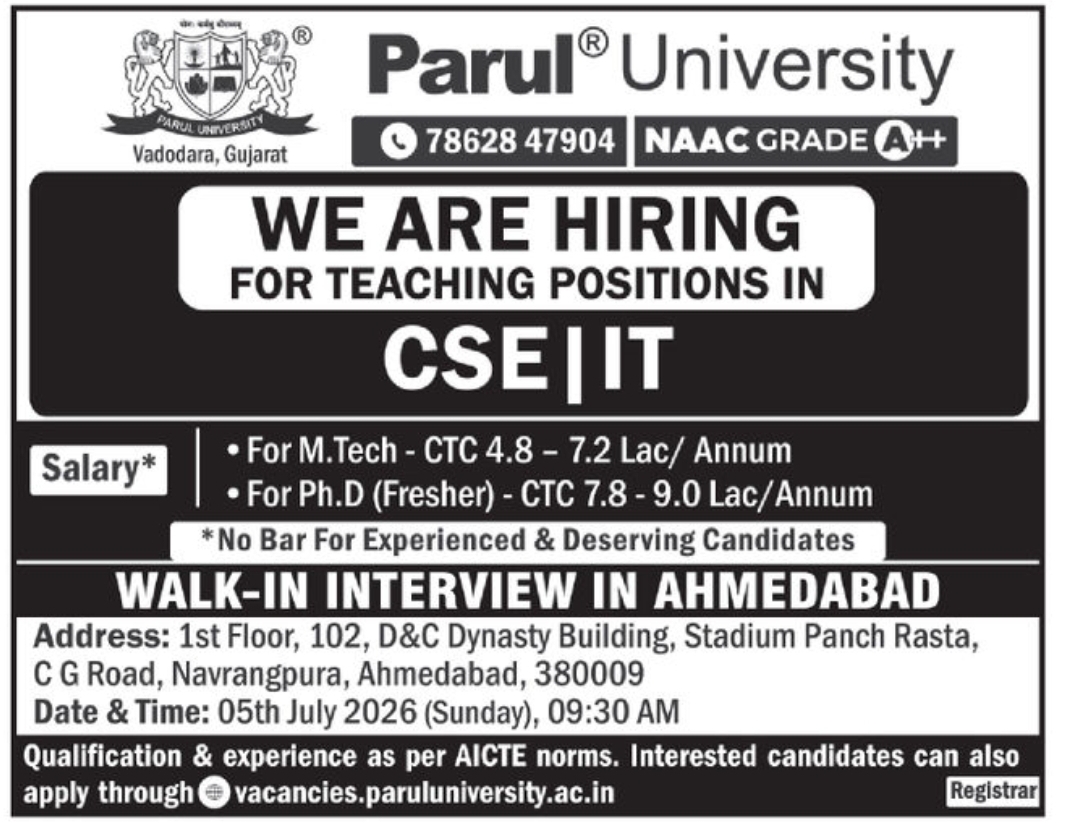 🎓 Parul University – Teaching Recruitment