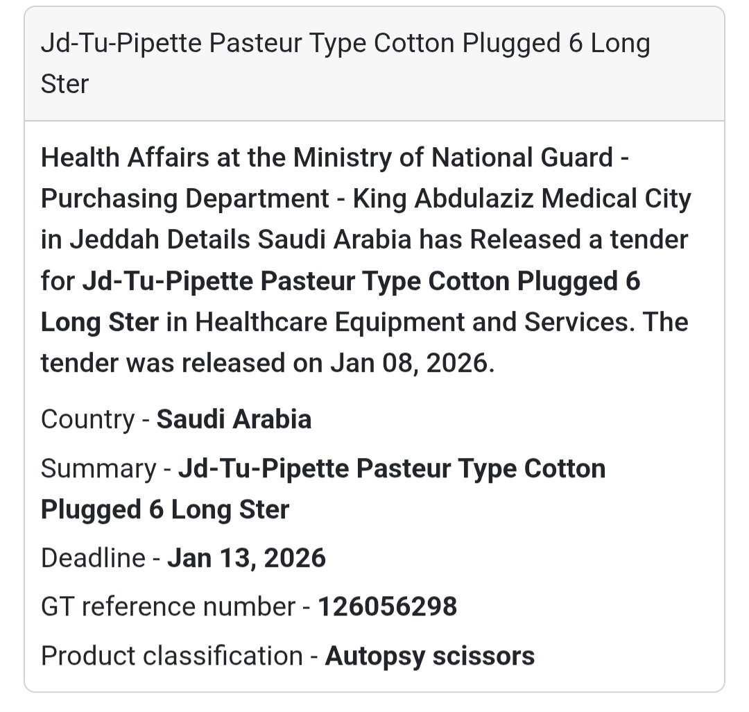 🧪 Pasteur Pipette Supply – Medical