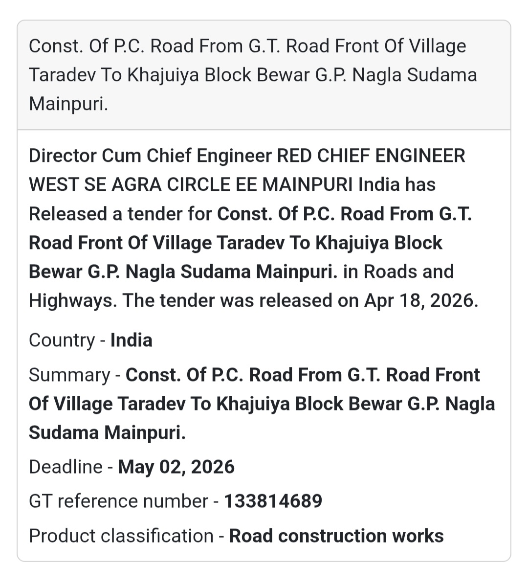 🛣️ PC Road Work – Mainpuri