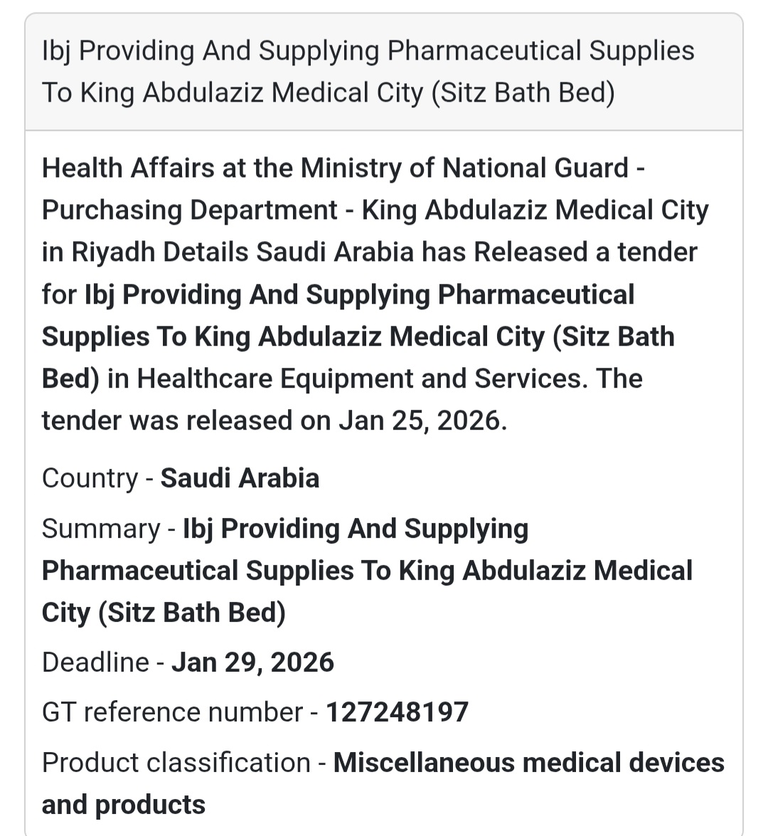 💊 Pharmaceutical Supplies – King Abdulaziz Medical City (Sitz Bath Bed)