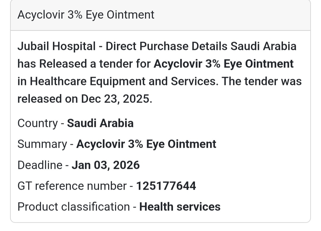 👁️ Pharmaceutical Supply Tender – Saudi Arabia 🇸🇦