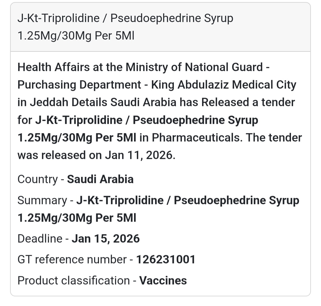 💉 PHARMACEUTICAL SUPPLY – TRIPROLIDINE / PSEUDOEPHEDRINE