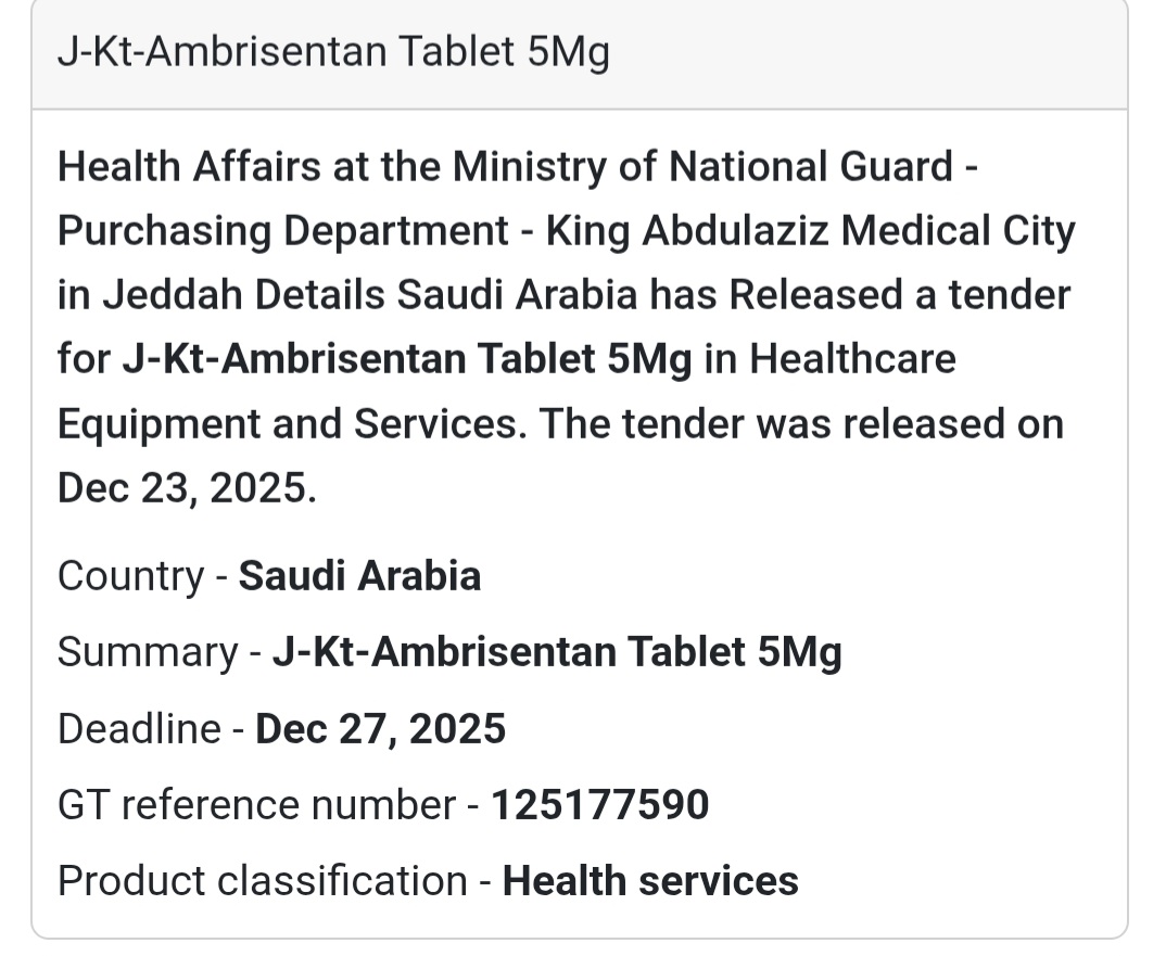 💊 Pharmaceutical Tender – Saudi Arabia 🇸🇦
