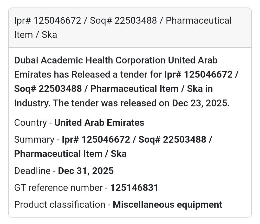 💊 Pharmaceutical Tender | UAE (Dubai Academic Health Corporation)