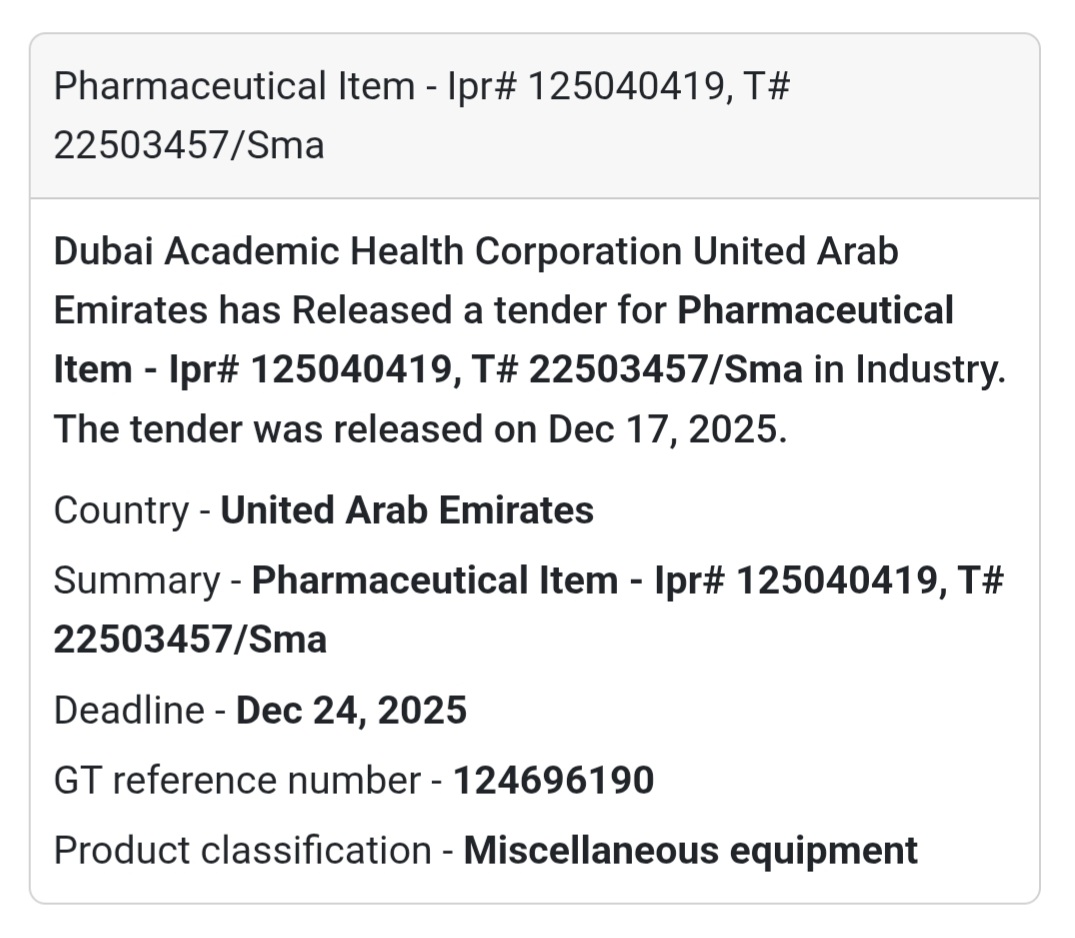 🔔 Pharmaceutical Tender | United Arab Emirates 🇦🇪